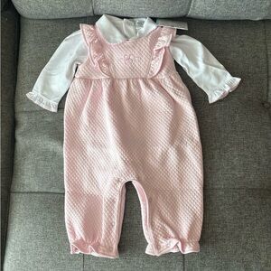 KISSY KISSY Baby Girl’s Billowy Bows Jacquard Overall Set Pink/White